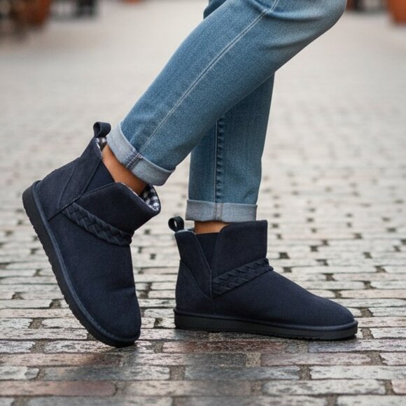 Muk Luks Navy Essential Booties - Picture 1 of 11